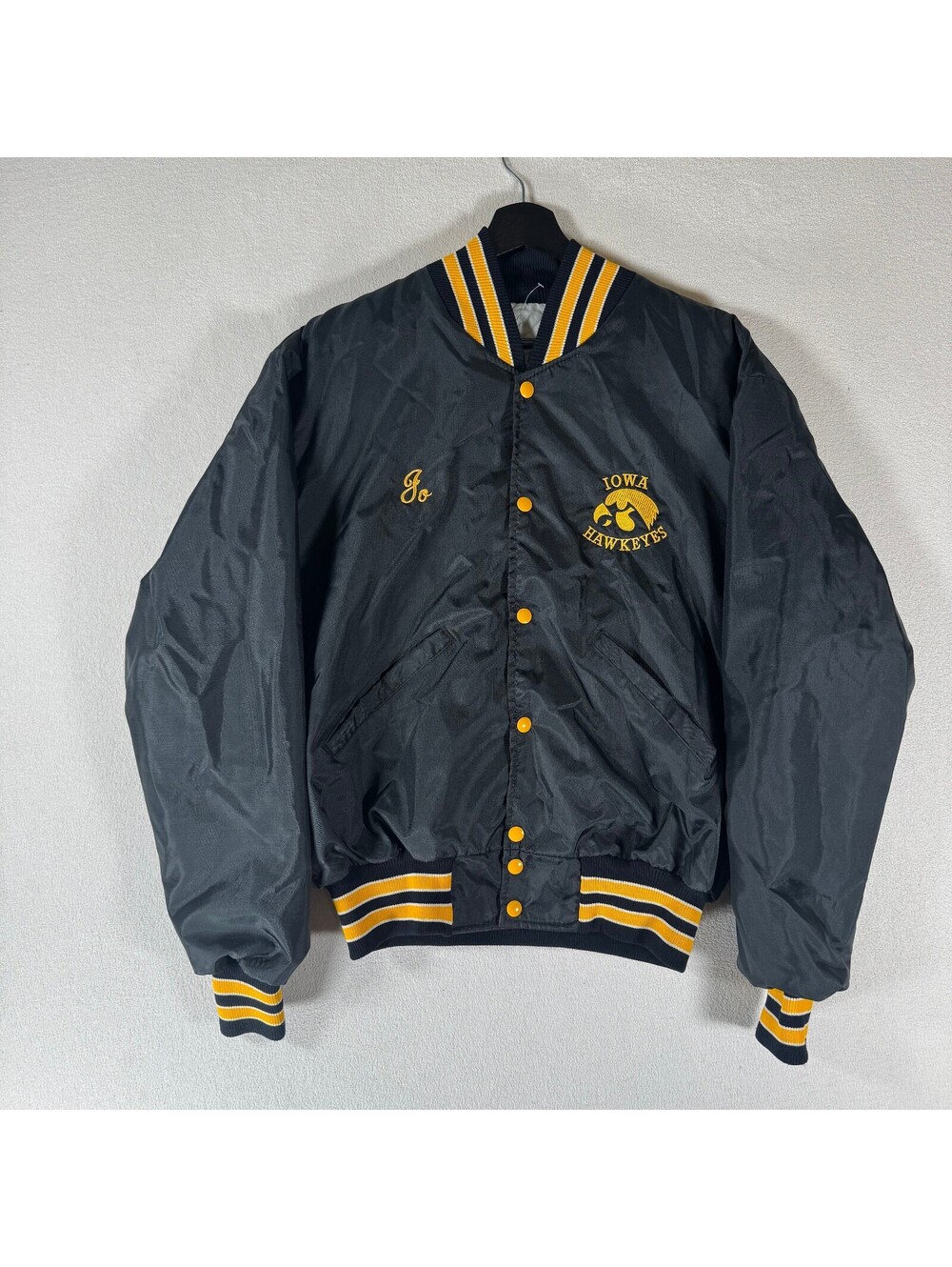 Vintage Delong NCAA Iowa Hawkeyes Black and Yellow Varsity Jacket Medium 80s